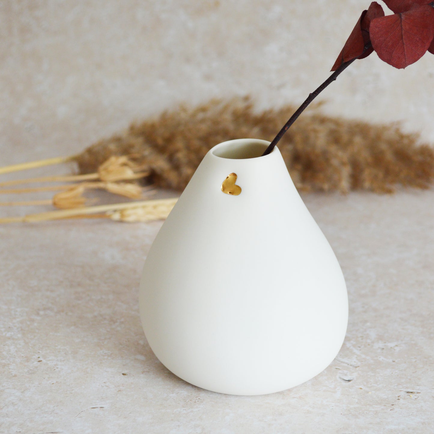 Seconds* Big Bellied White Bud Vase With A Gold Embossed Heart | Flower Vase | Porcelain Vase (B64)