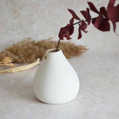 Seconds* Big Bellied White Bud Vase With A Gold Embossed Heart | Flower Vase | Porcelain Vase (B64)