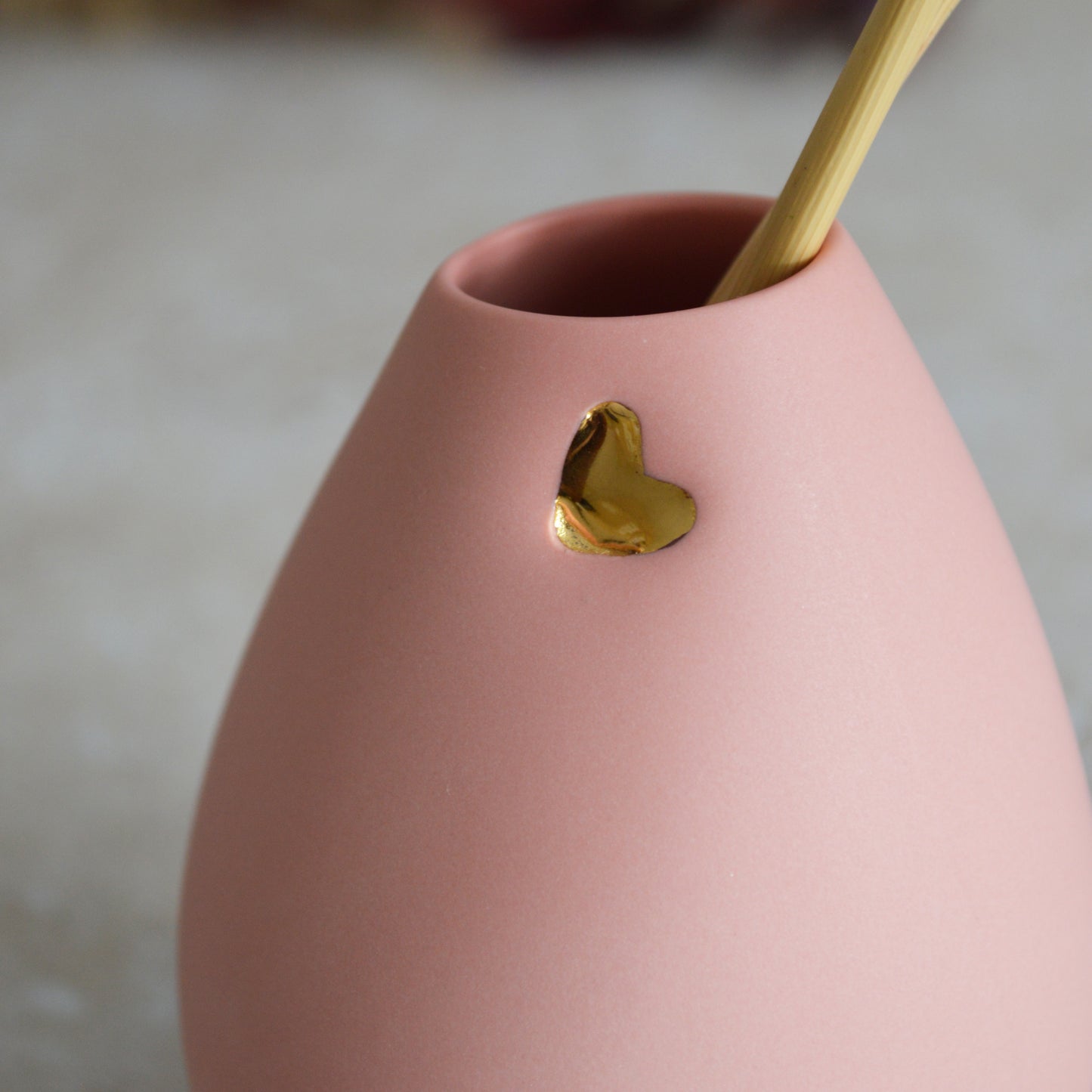 Seconds* Pastel Pink Bud Vase With An Embossed Gold Heart | Valentines | Flower Vase | Porcelain (B65)