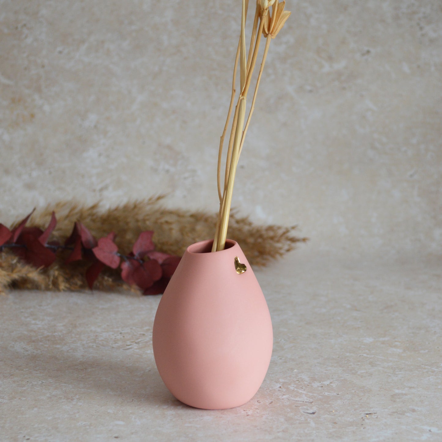 Seconds* Pastel Pink Bud Vase With An Embossed Gold Heart | Valentines | Flower Vase | Porcelain (B65)