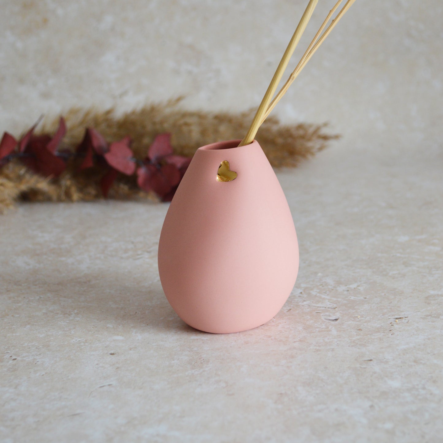 Seconds* Pastel Pink Bud Vase With An Embossed Gold Heart | Valentines | Flower Vase | Porcelain (B65)