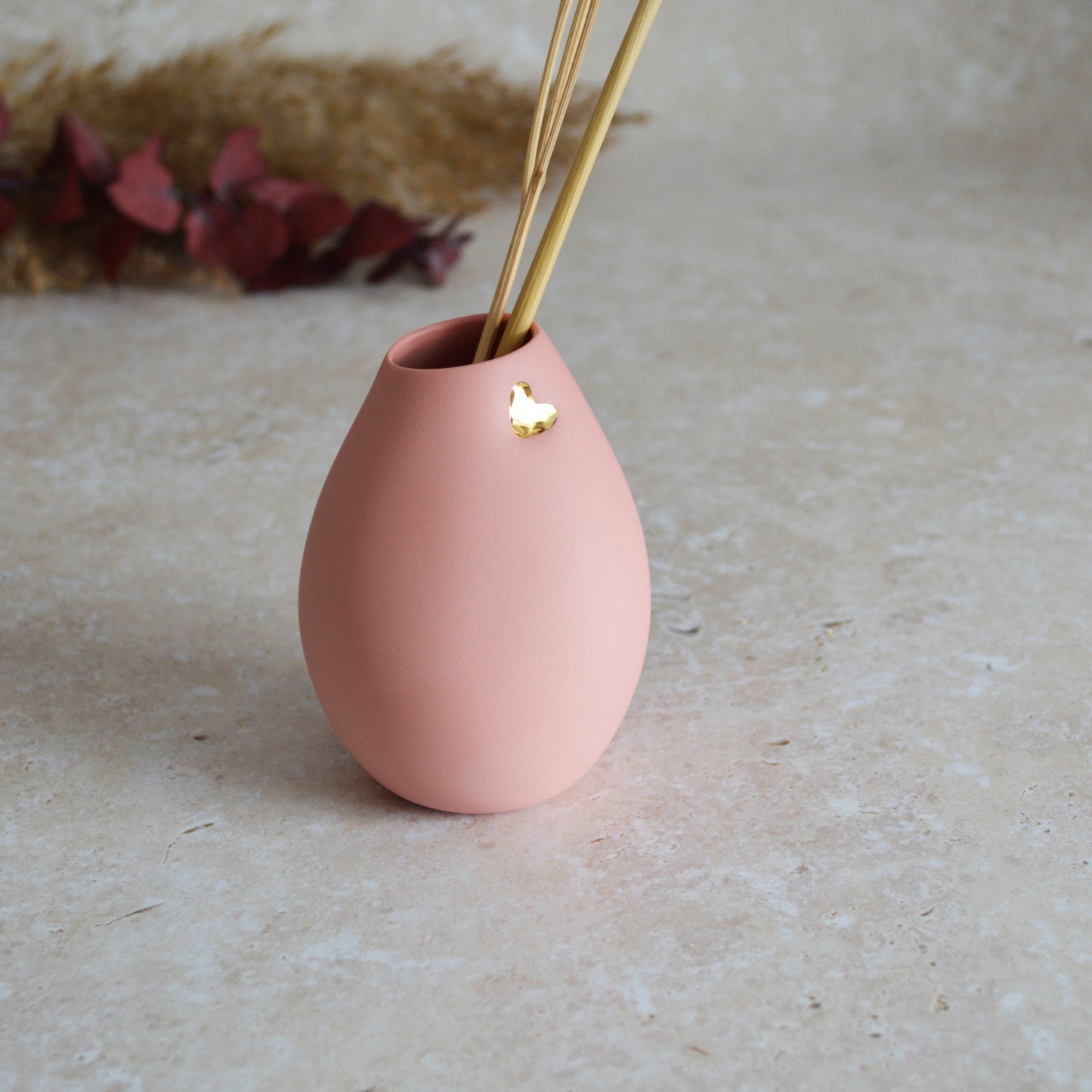 Seconds* Pastel Pink Bud Vase With An Embossed Gold Heart | Valentines | Flower Vase | Porcelain (B65)