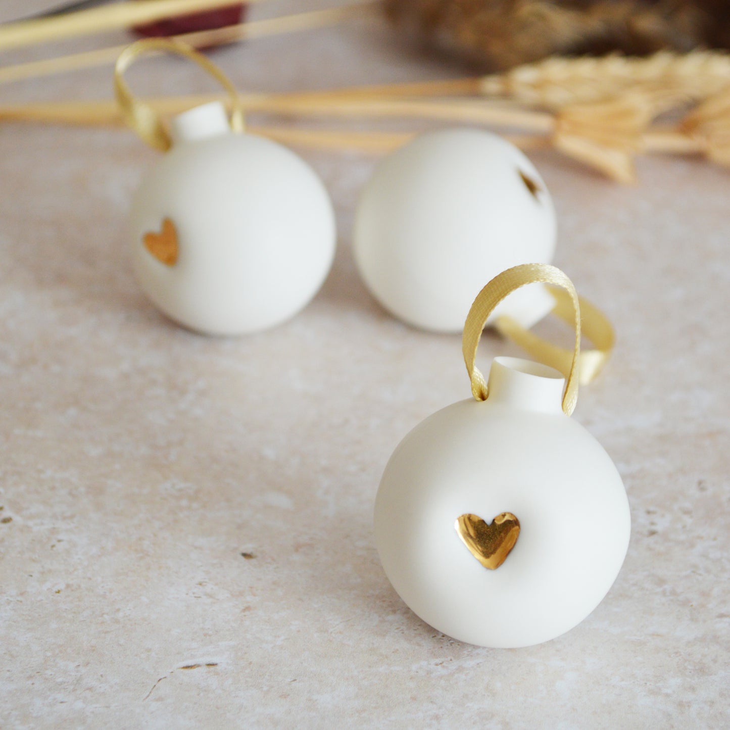 Sample* Porcelain Christmas Bauble With A Gold Embossed Heart | Christmas Decoration | Christmas Tree Decoration | Porcelain (B68)