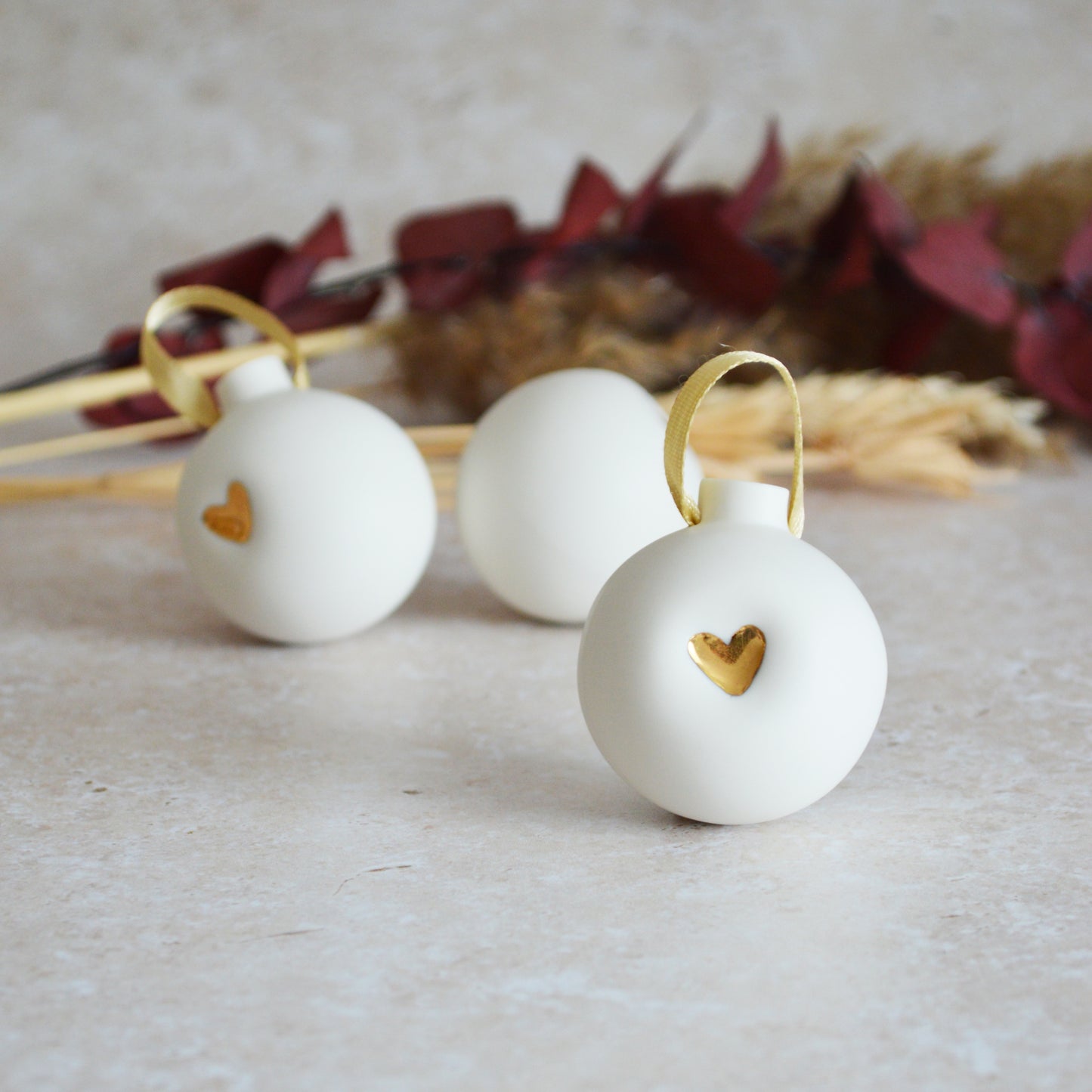 Sample* Porcelain Christmas Bauble With A Gold Embossed Heart | Christmas Decoration | Christmas Tree Decoration | Porcelain (B68)