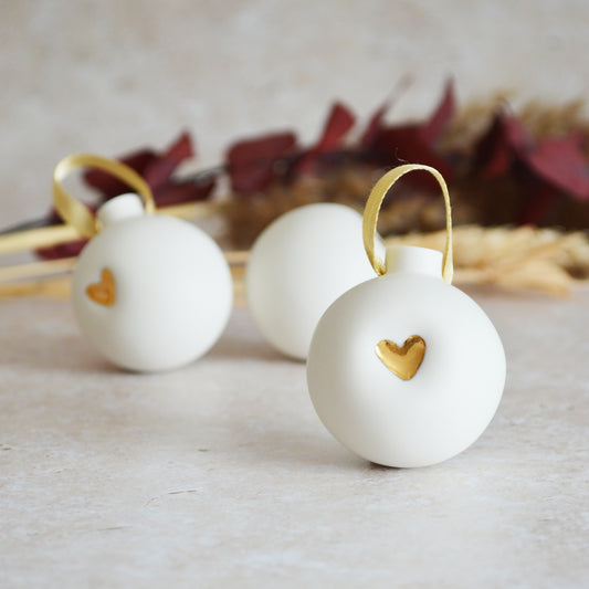 Sample* Porcelain Christmas Bauble With A Gold Embossed Heart | Christmas Decoration | Christmas Tree Decoration | Porcelain (B68)