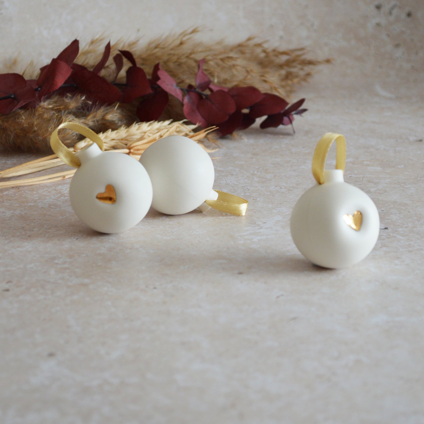 Sample* Porcelain Christmas Bauble With A Gold Embossed Heart | Christmas Decoration | Christmas Tree Decoration | Porcelain (B68)