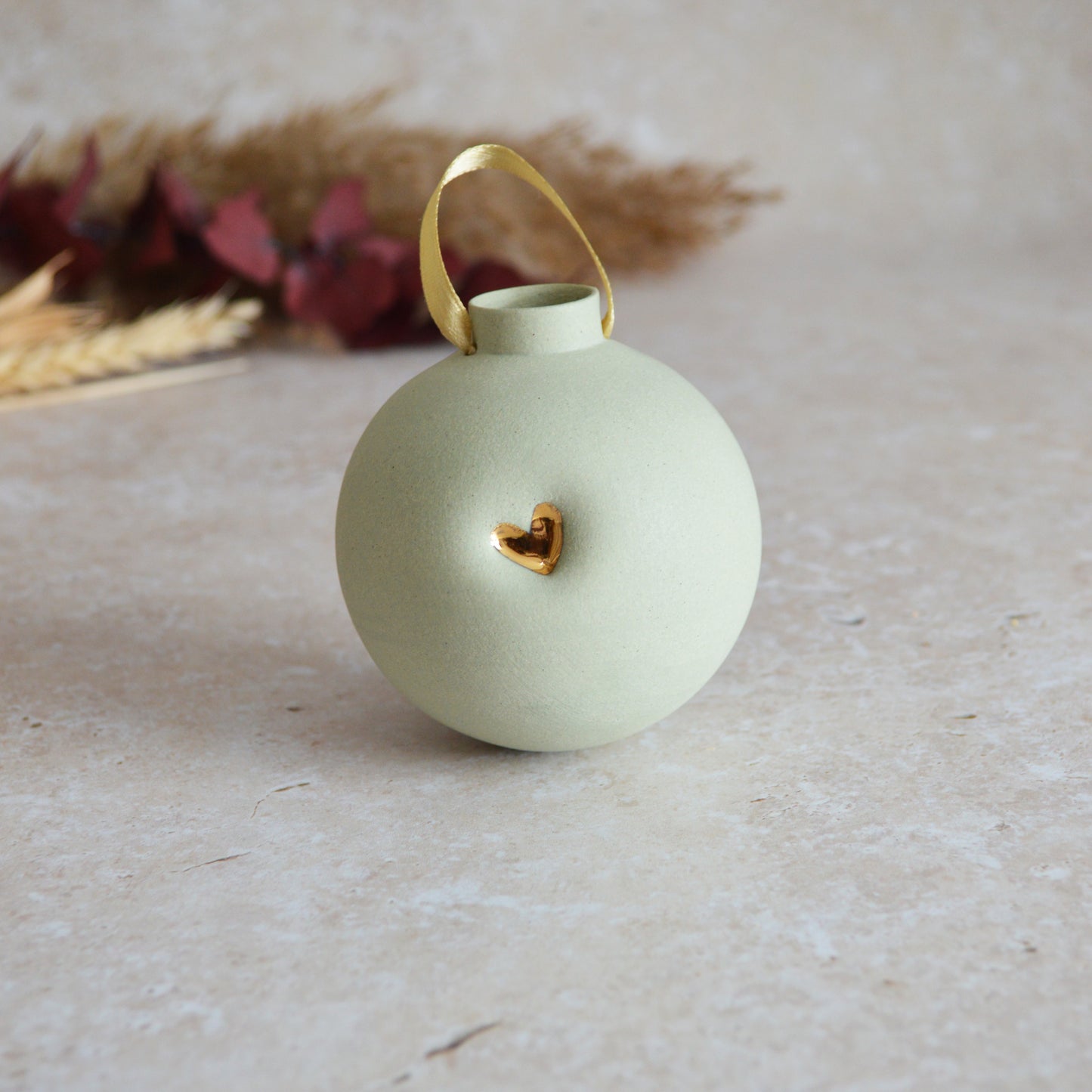 Seconds* MINT Large Pastel Bauble With A Gold Heart | Stoneware | Hanging Christmas Decorations | Christmas Tree Decor (B69)