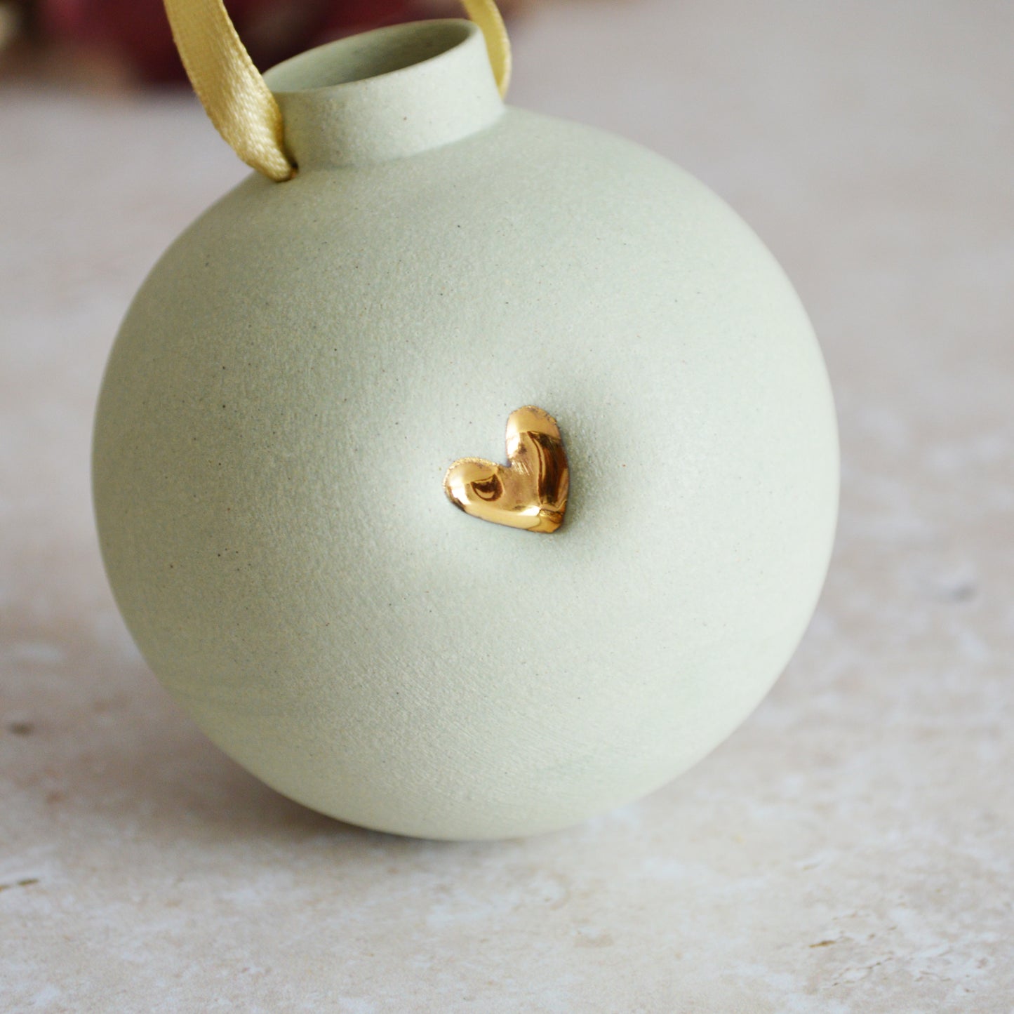 Seconds* MINT Large Pastel Bauble With A Gold Heart | Stoneware | Hanging Christmas Decorations | Christmas Tree Decor (B69)