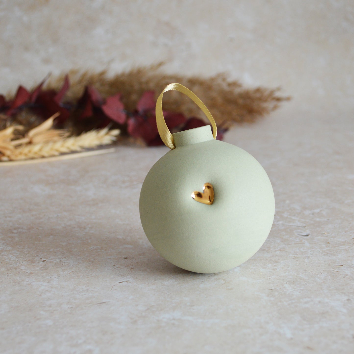 Seconds* MINT Large Pastel Bauble With A Gold Heart | Stoneware | Hanging Christmas Decorations | Christmas Tree Decor (B69)