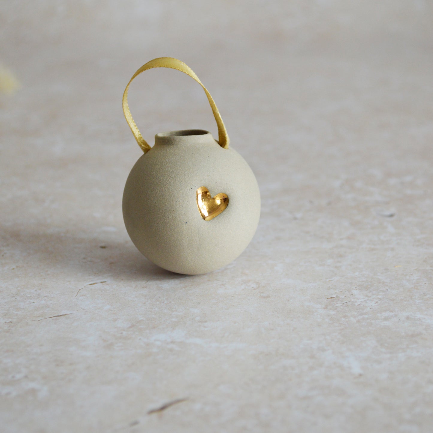 Sample* GREY Small Pastel Bauble With A Gold Heart | Stoneware | Hanging Christmas Decorations | Christmas Tree Decor (B6)