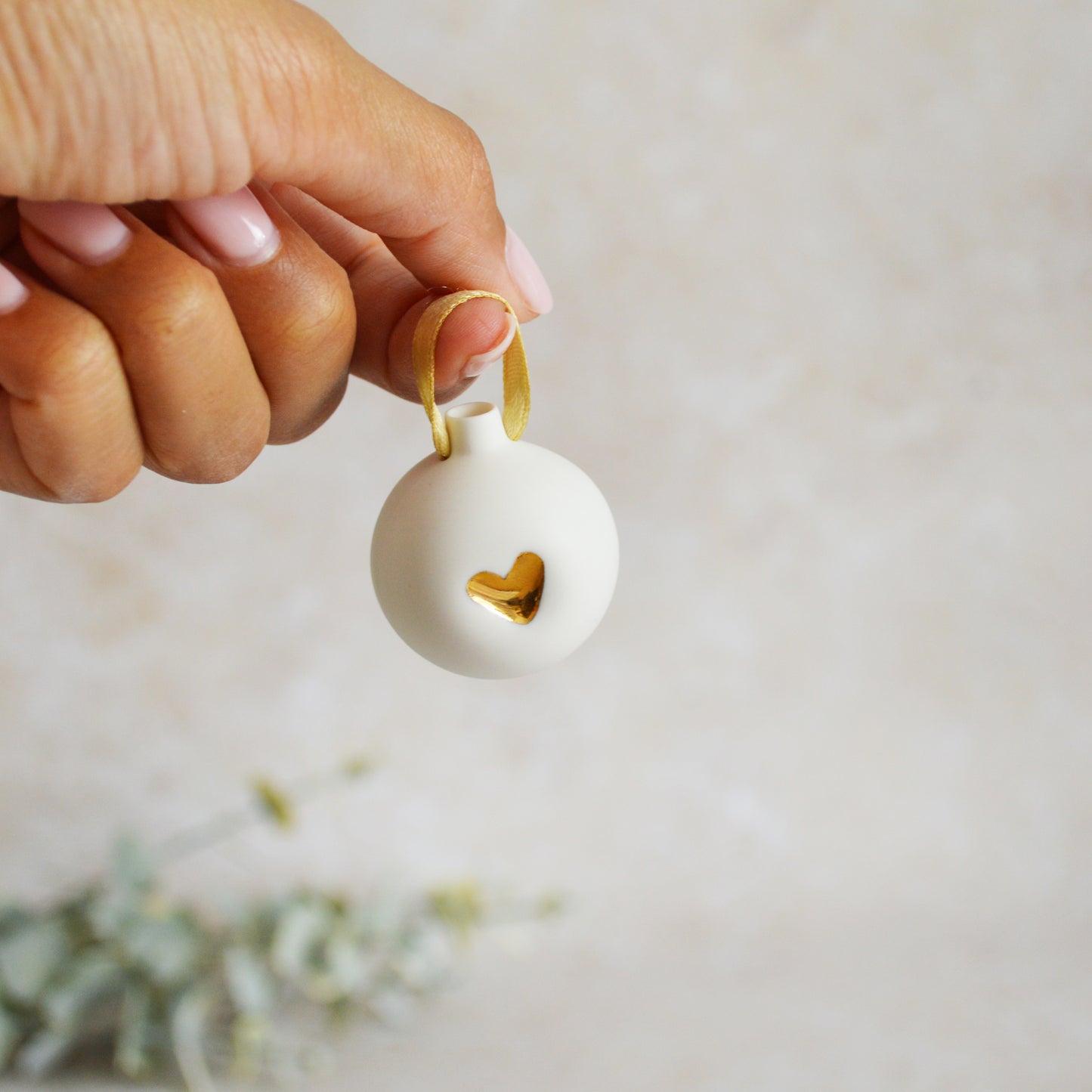 *Sample Mini Porcelain Bauble With A Gold Heart | Porcelain | Hanging Christmas Decorations | Christmas Tree Decor (B74)