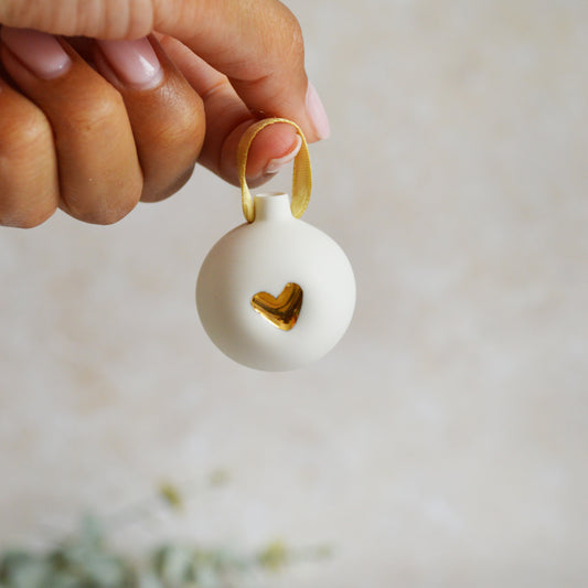 *Sample Mini Porcelain Bauble With A Gold Heart | Porcelain | Hanging Christmas Decorations | Christmas Tree Decor (B74)