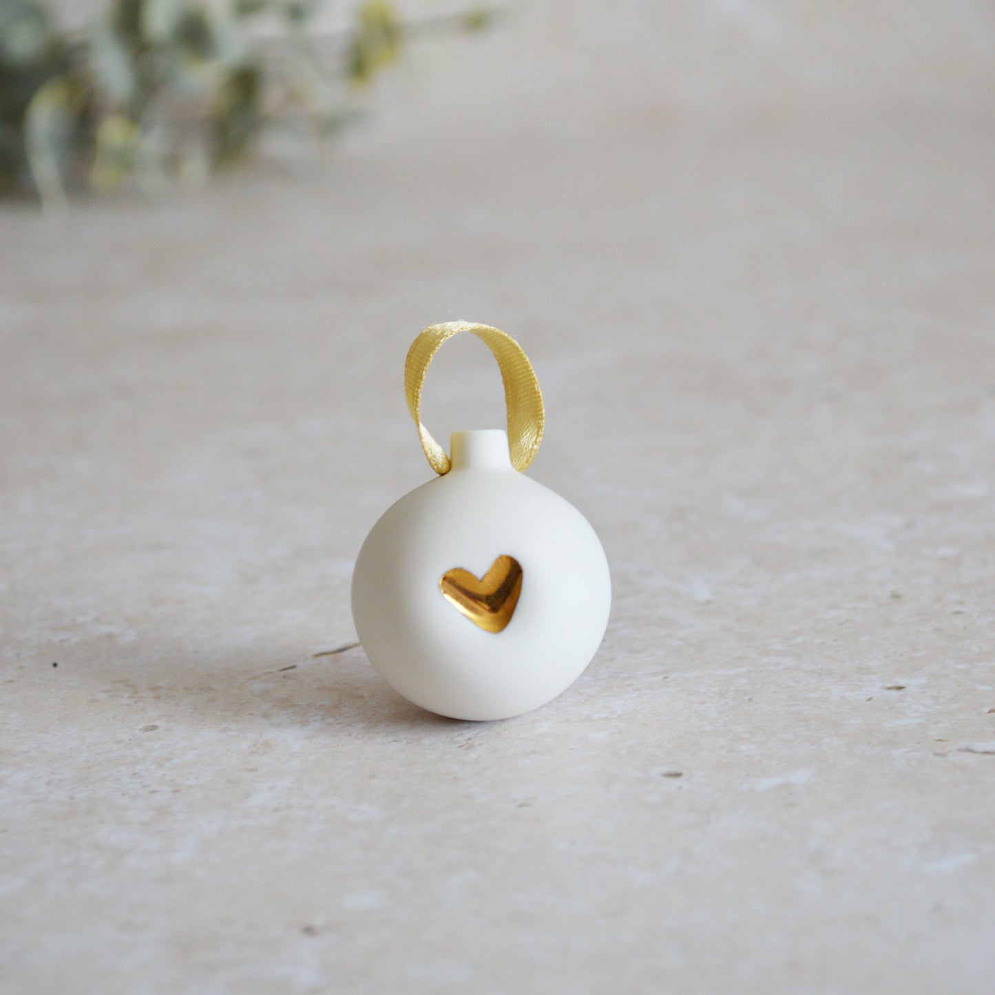 *Sample Mini Porcelain Bauble With A Gold Heart | Porcelain | Hanging Christmas Decorations | Christmas Tree Decor (B74)