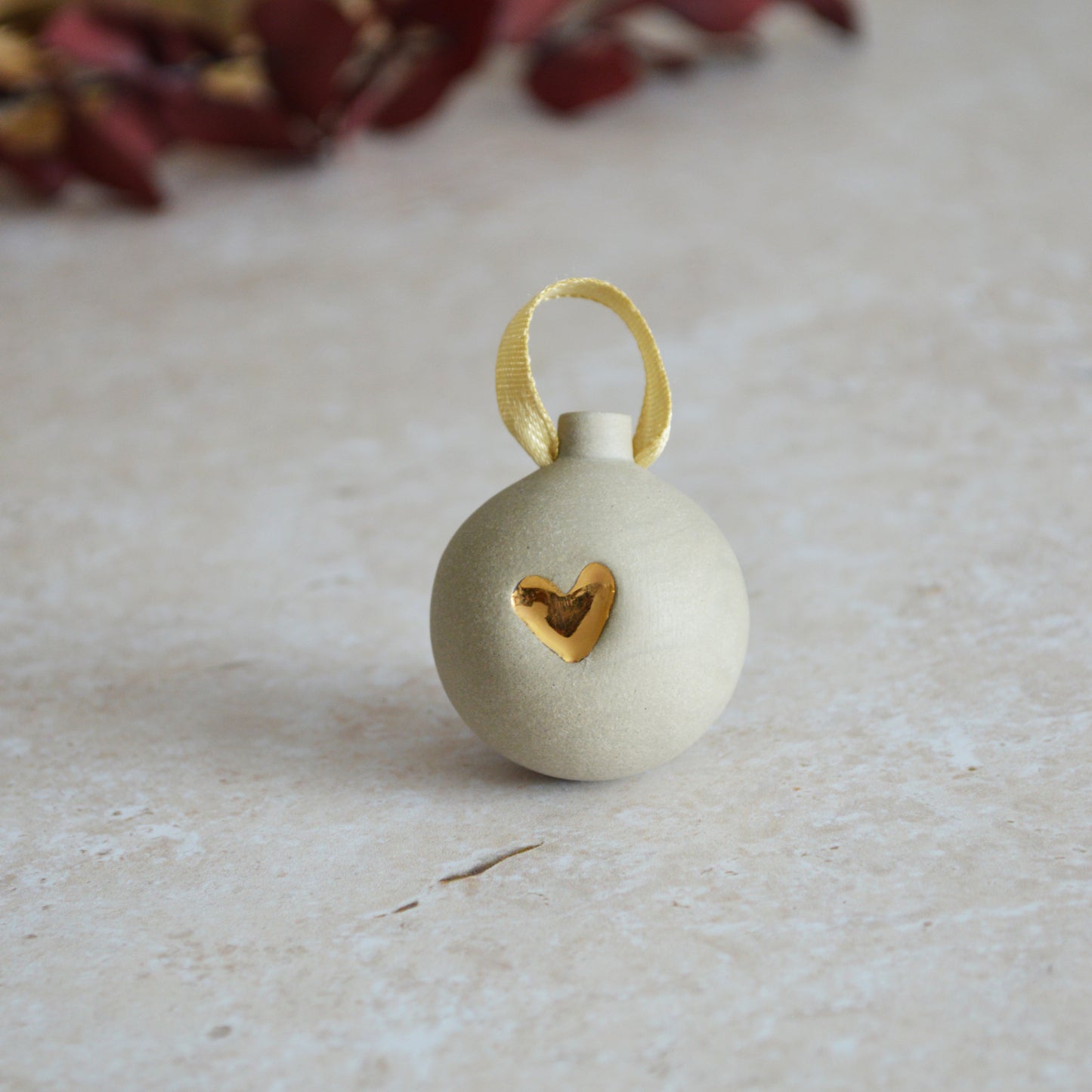 Seconds* GREY Mini Pastel Bauble With A Gold Heart | Stoneware | Hanging Christmas Decorations | Christmas Tree Decor (B75)