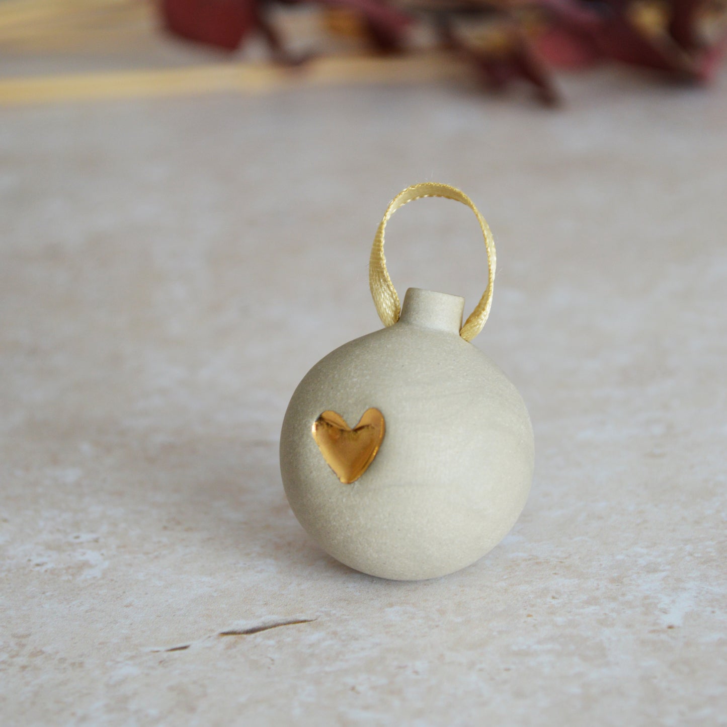 Seconds* GREY Mini Pastel Bauble With A Gold Heart | Stoneware | Hanging Christmas Decorations | Christmas Tree Decor (B75)