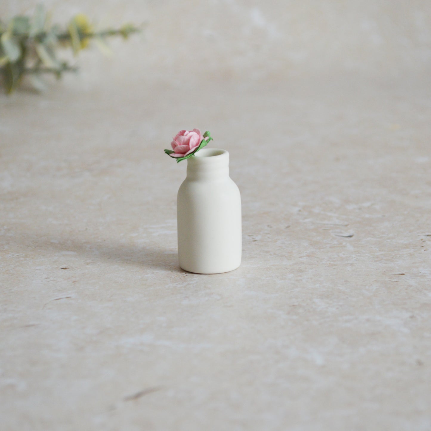 Seconds* Mini Bottle with An Embossed Silver Heart and a Pink Paper Rose | Valentine's Gifts | Porcelain (B7)
