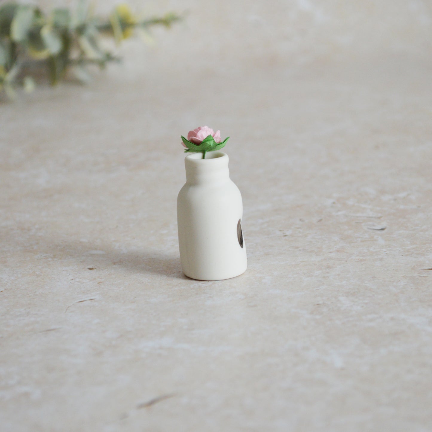 Seconds* Mini Bottle with An Embossed Silver Heart and a Pink Paper Rose | Valentine's Gifts | Porcelain (B7)