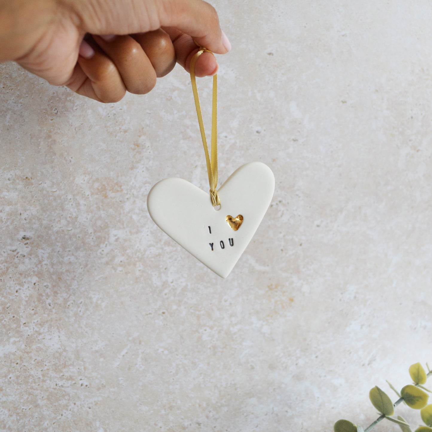 Seconds* I Love You Heart With A Gold Heart | Porcelain | Hanging Heart Decoration | Valentines Keepsake (B80)