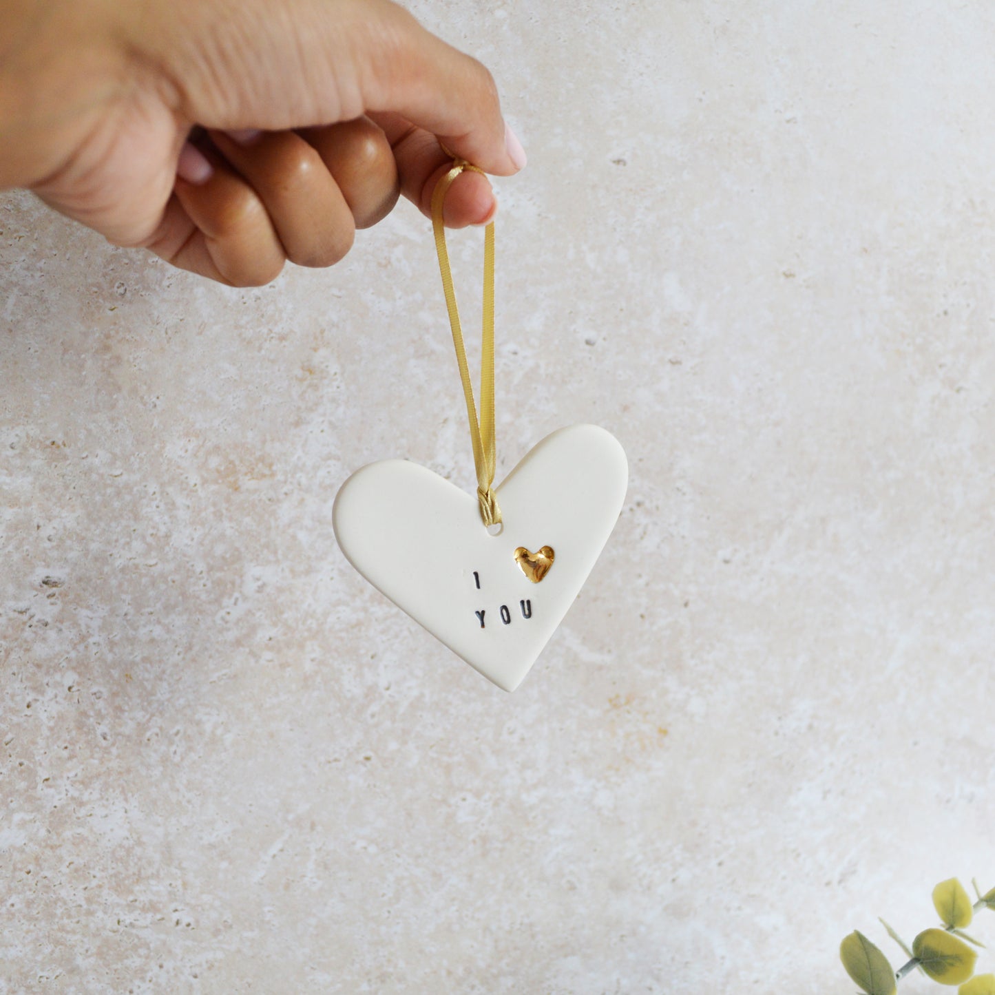 Seconds* I Love You Heart With A Gold Heart | Porcelain | Hanging Heart Decoration | Valentines Keepsake (B80)