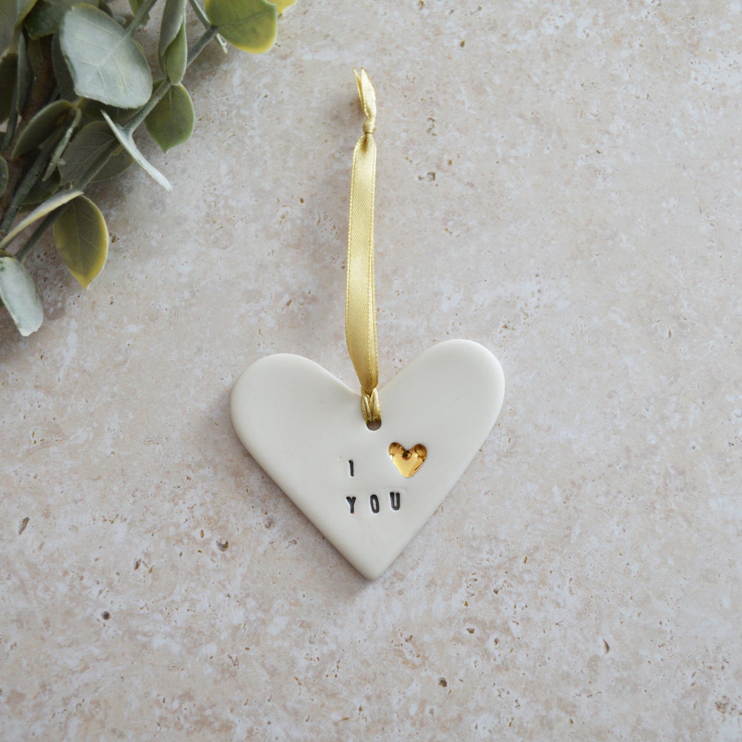 Seconds* I Love You Heart With A Gold Heart | Porcelain | Hanging Heart Decoration | Valentines Keepsake (B80)