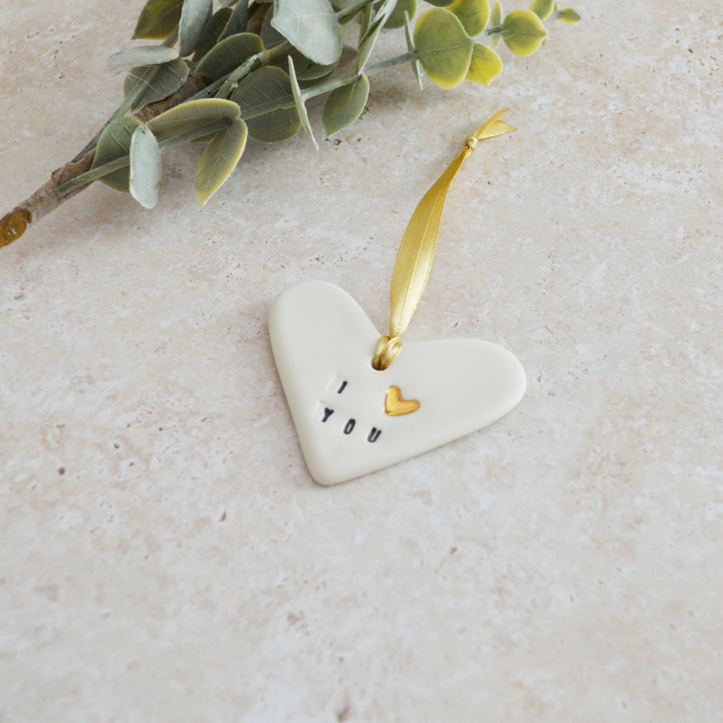Seconds* I Love You Heart With A Gold Heart | Porcelain | Hanging Heart Decoration | Valentines Keepsake (B83)