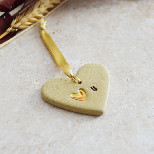 Sample* Mini Hanging Heart Tag | Sand | Love You Heart Tag With A Mini Pearl Heart Tag | Valentine's Gift | Stoneware (B84)