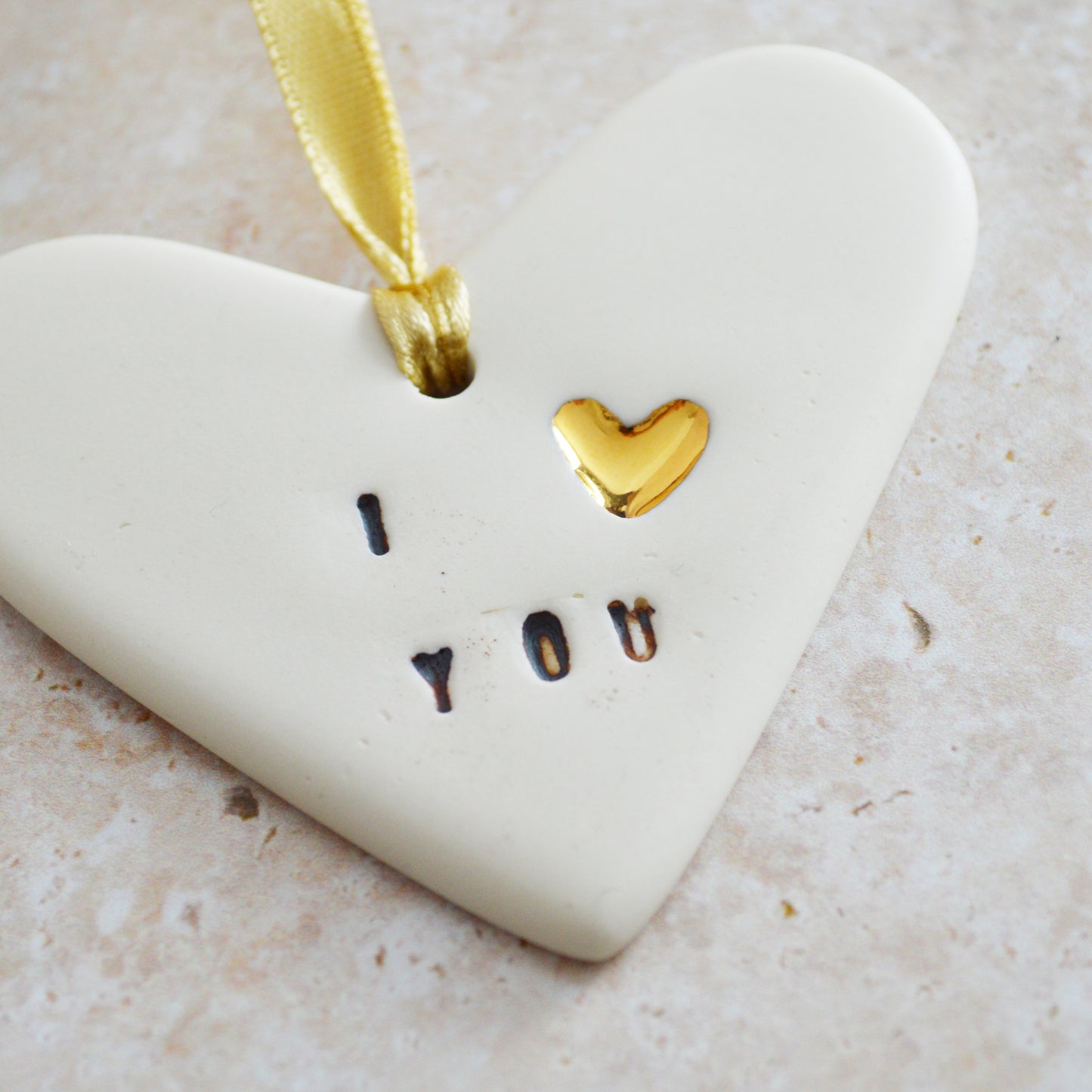 Seconds* I Love You Heart With A Gold Heart | Porcelain | Hanging Heart Decoration | Valentines Keepsake (B85)