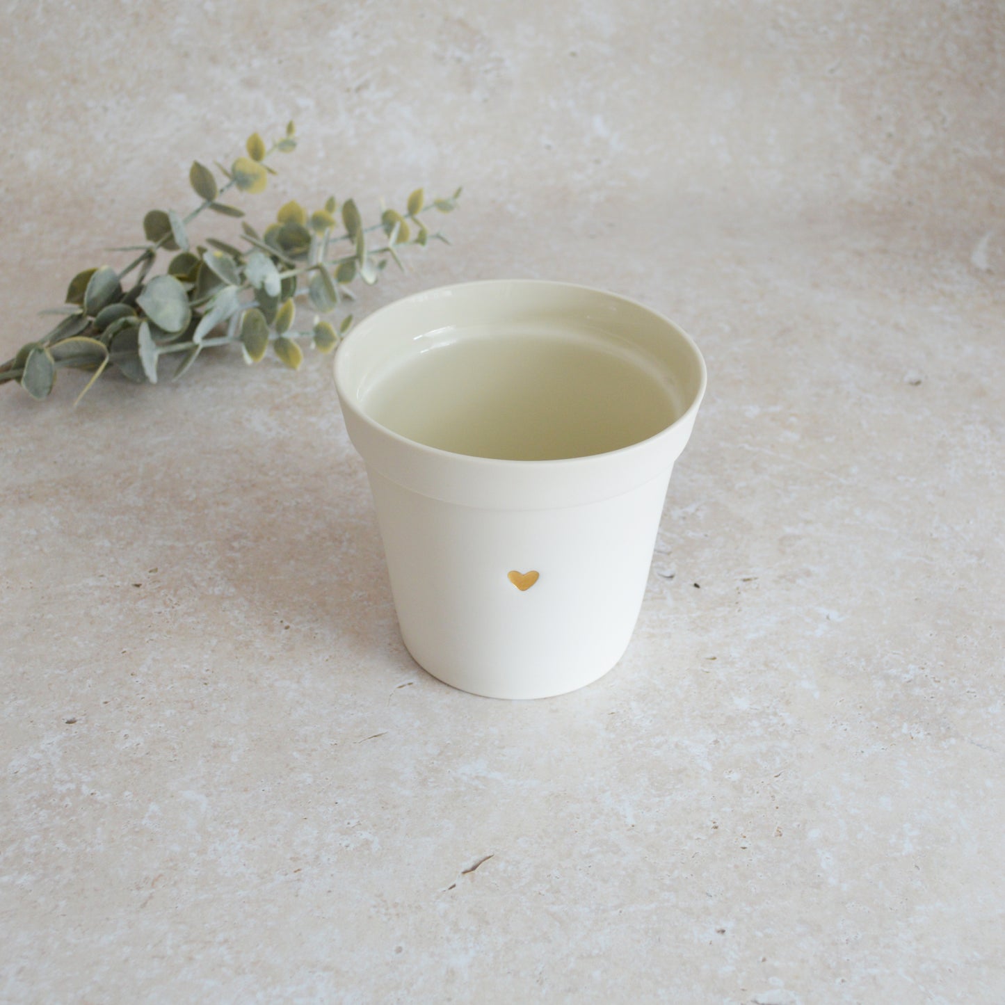 Discontinued* Small Flower Pot With A Gold Heart Made From Porcelain | Flower Pot | White Flower Pot | Porcelain (B86)