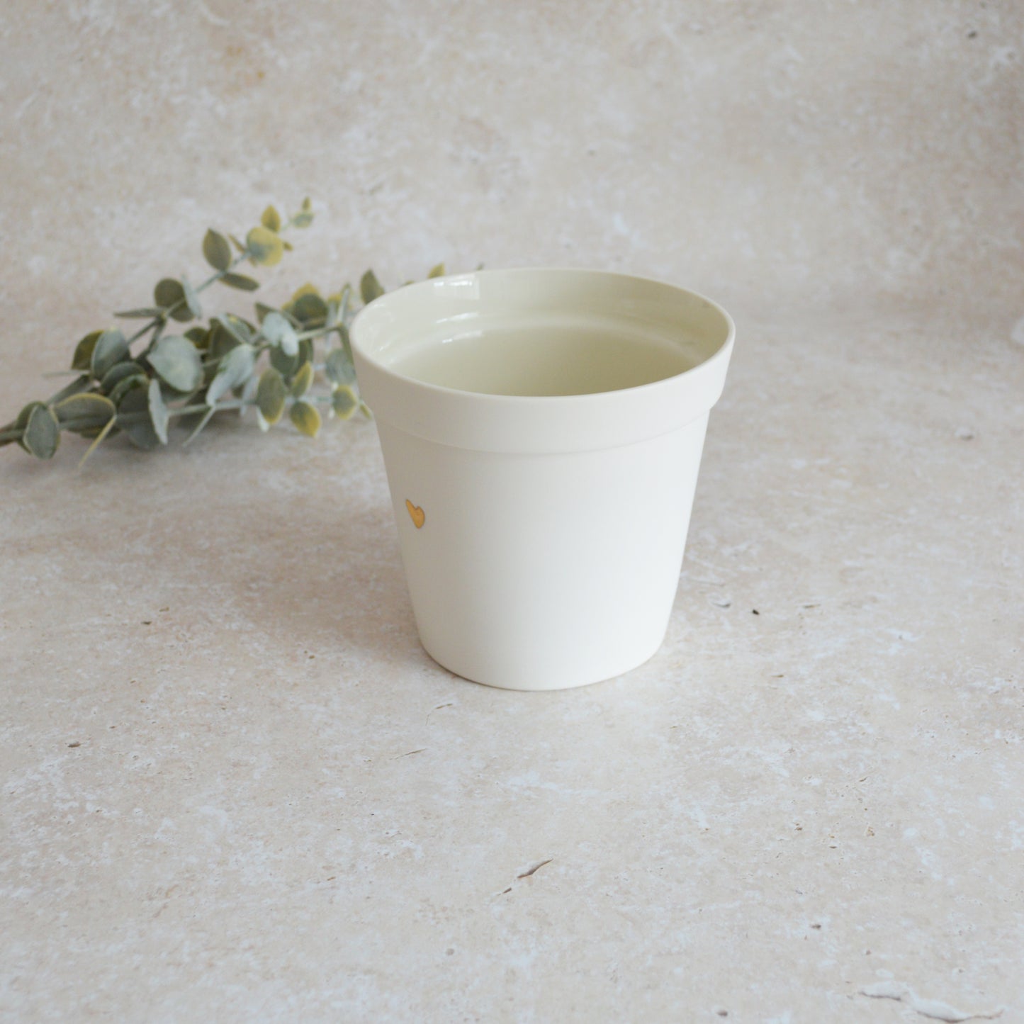 Discontinued* Small Flower Pot With A Gold Heart Made From Porcelain | Flower Pot | White Flower Pot | Porcelain (B86)