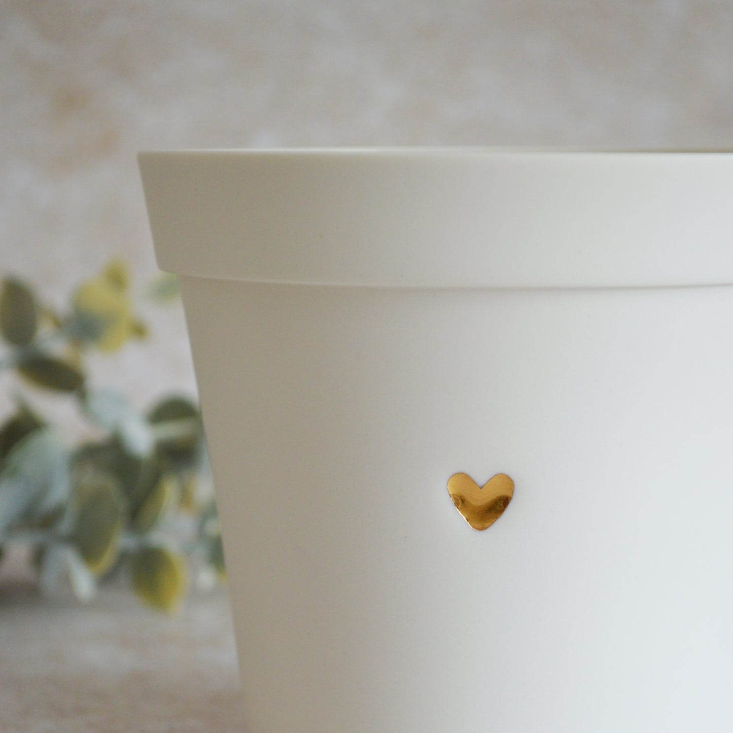 Discontinued* Small Flower Pot With A Gold Heart Made From Porcelain | Flower Pot | White Flower Pot | Porcelain (B86)