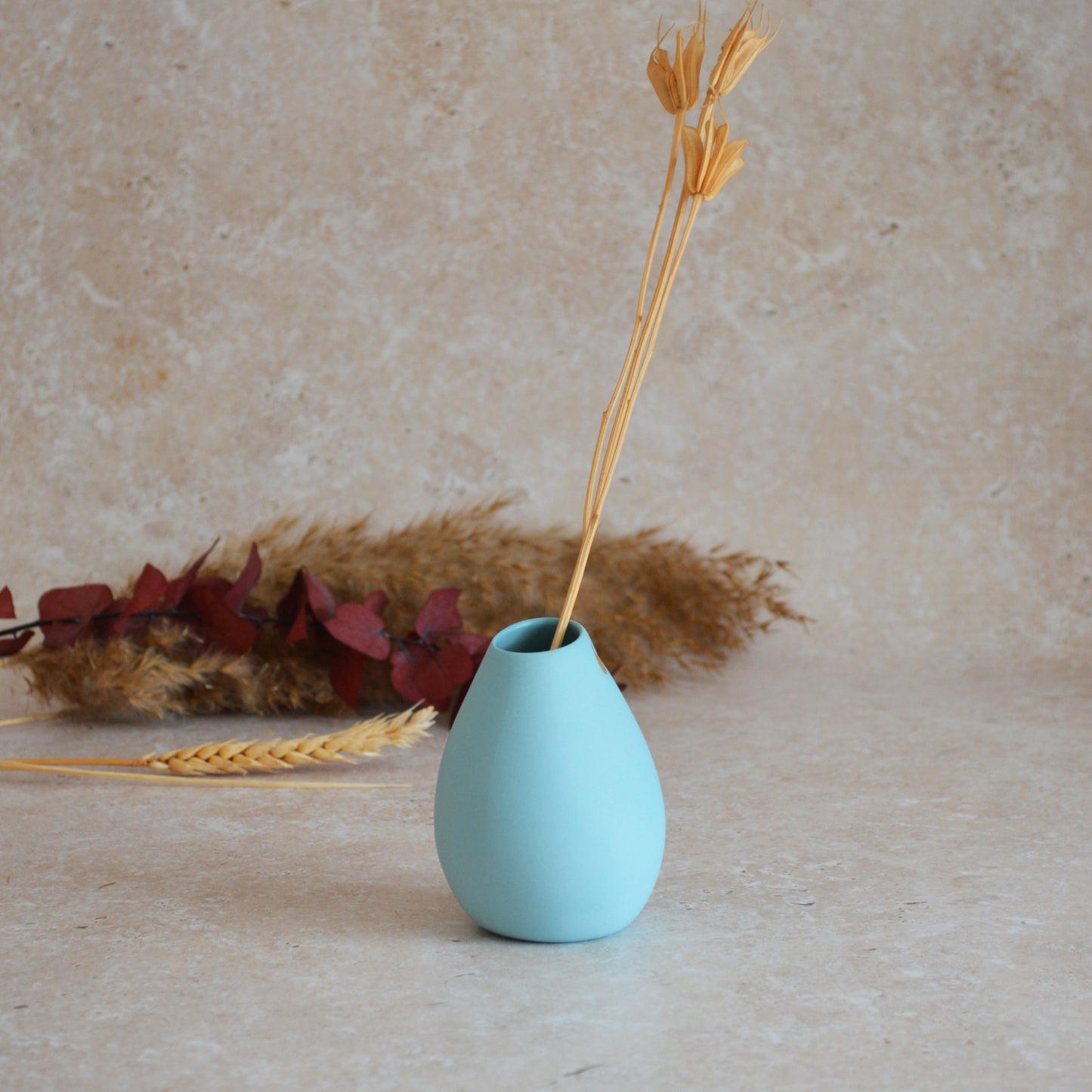 Seconds* Pastel Blue Bud Vase With An Embossed Gold Heart | Porcelain Vase | Flower Vase | Mother's Day Gifts (B87)