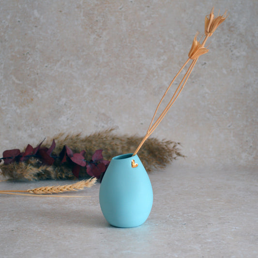 Seconds* Pastel Blue Bud Vase With An Embossed Gold Heart | Porcelain Vase | Flower Vase | Mother's Day Gifts (B87)
