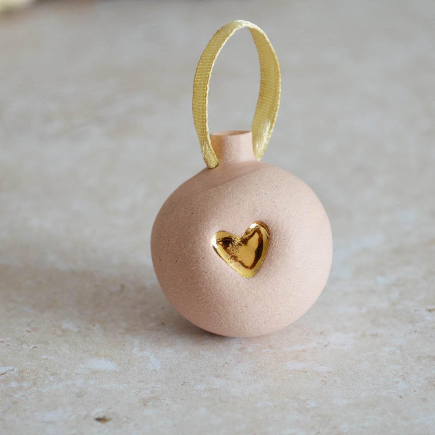 Seconds* PINK Mini Pastel Bauble With A Gold Heart | Stoneware | Hanging Christmas Decorations | Christmas Tree Decor (B88)