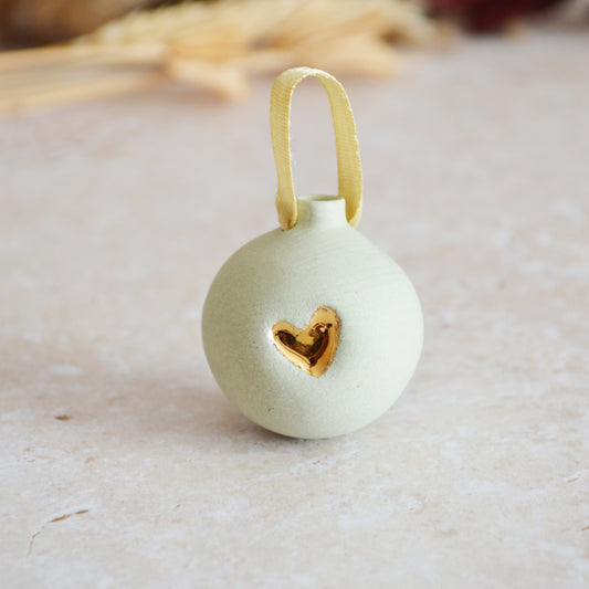 Seconds* MINT Mini Pastel Bauble With A Gold Heart | Stoneware | Hanging Christmas Decorations | Christmas Tree Decor (B89)