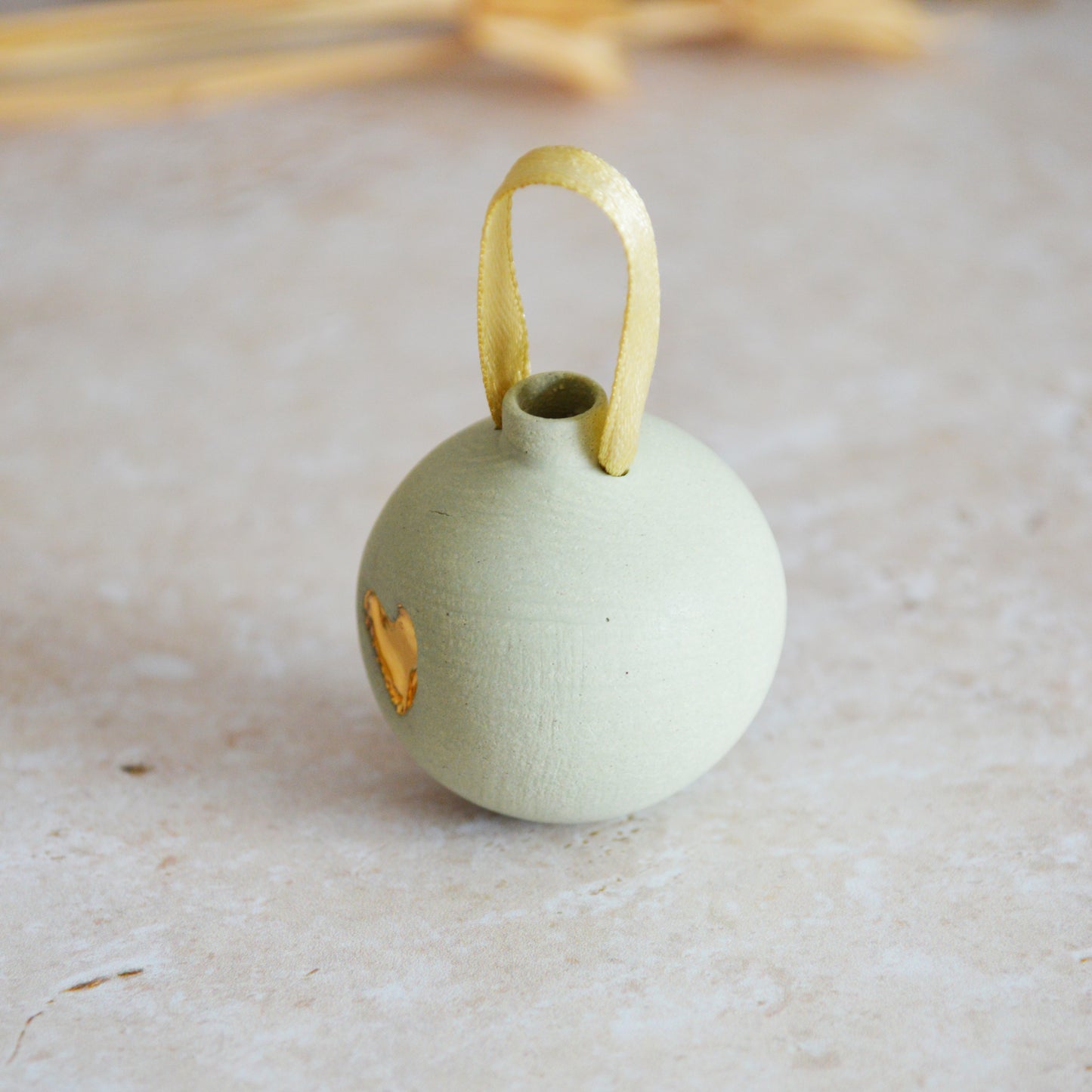Seconds* MINT Mini Pastel Bauble With A Gold Heart | Stoneware | Hanging Christmas Decorations | Christmas Tree Decor (B89)