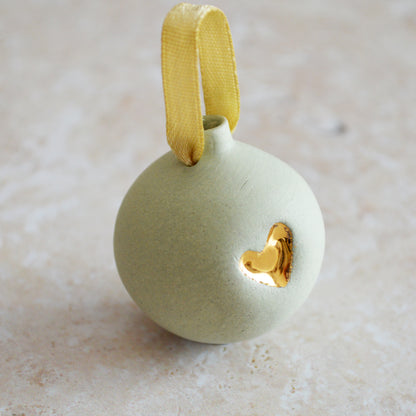 Seconds* MINT Mini Pastel Bauble With A Gold Heart | Stoneware | Hanging Christmas Decorations | Christmas Tree Decor (B89)