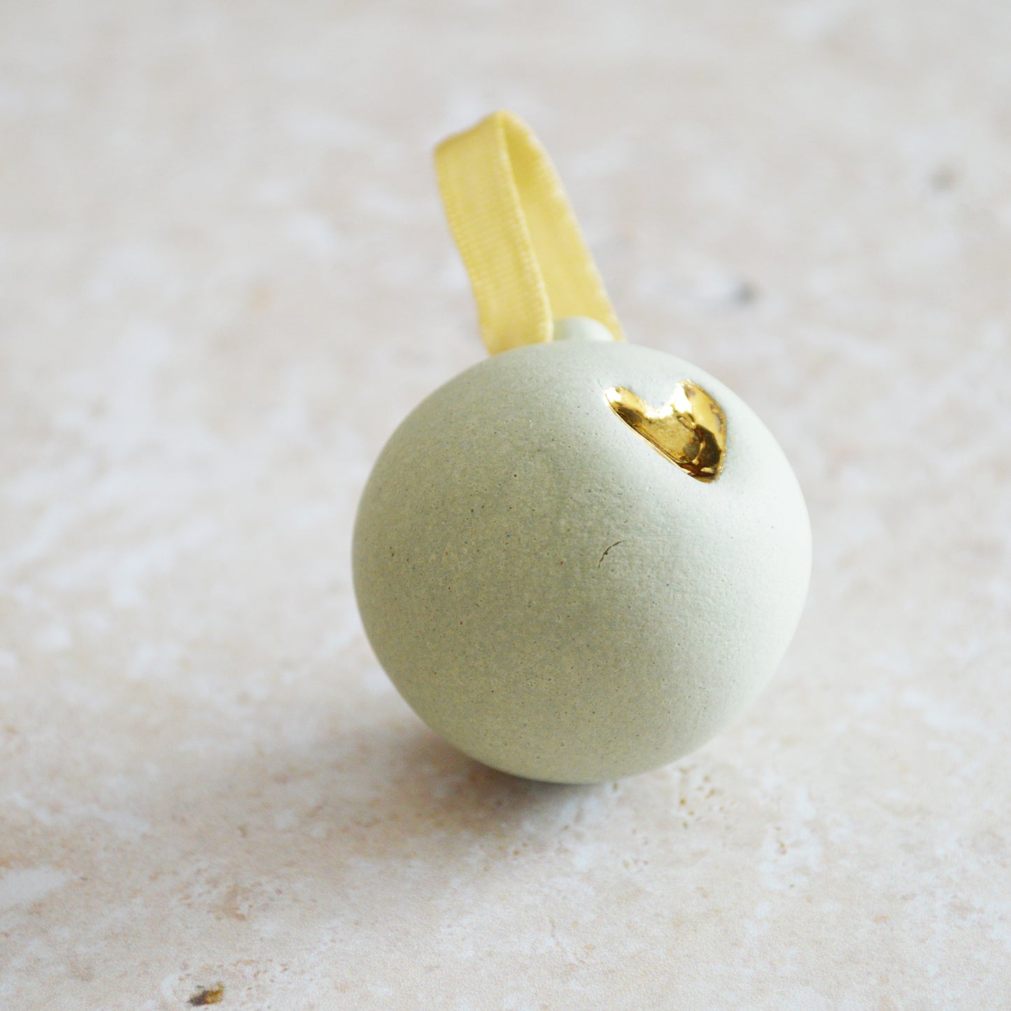 Seconds* MINT Mini Pastel Bauble With A Gold Heart | Stoneware | Hanging Christmas Decorations | Christmas Tree Decor (B89)