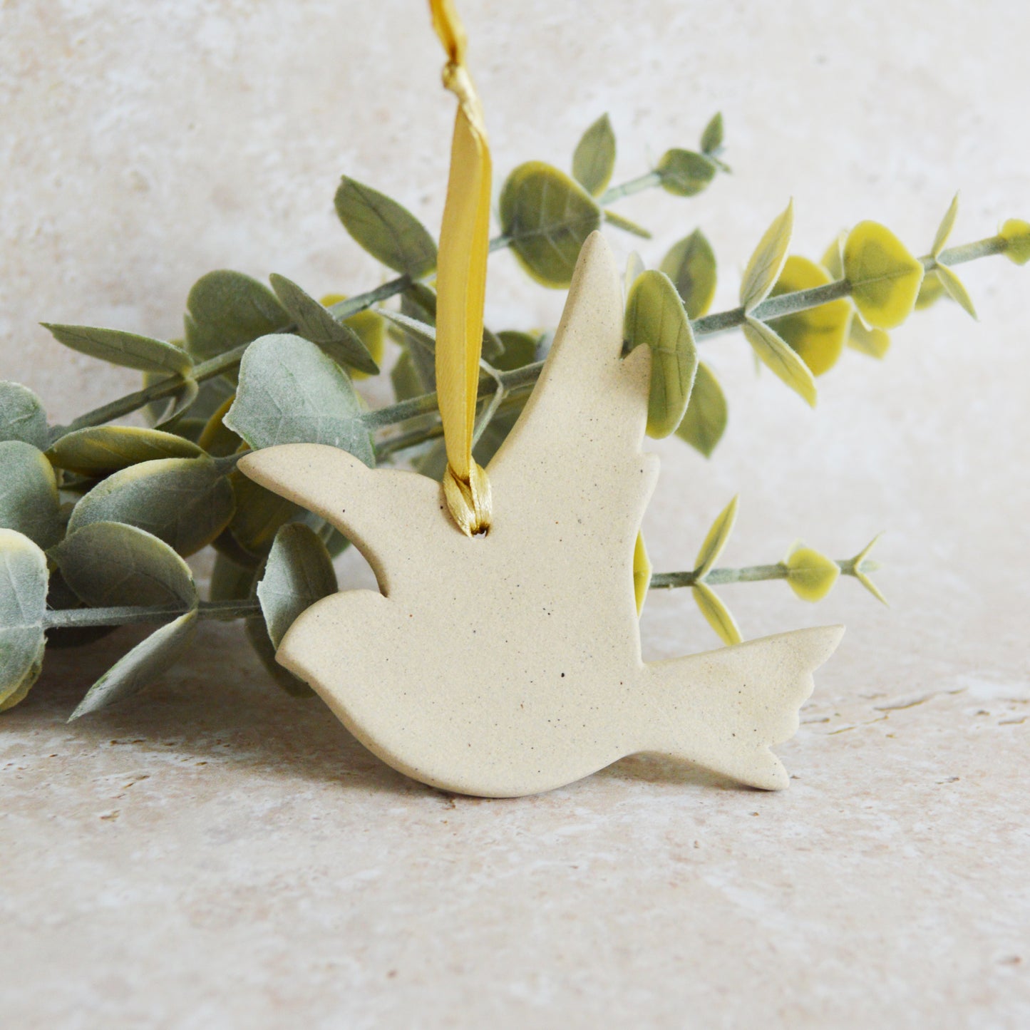 Sample* Stoneware Dove | Speckled Beige | Hanging Decoration | Christmas Decor | Tree Ornament (B8)