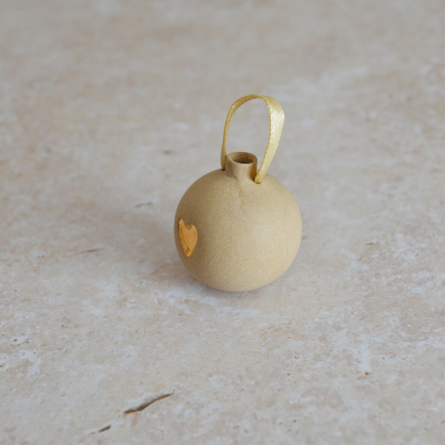 Seconds* BROWN Mini Pastel Bauble With A Gold Heart | Stoneware | Hanging Christmas Decorations | Christmas Tree Decor (B90)
