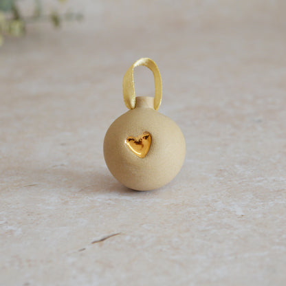 Seconds* BROWN Mini Pastel Bauble With A Gold Heart | Stoneware | Hanging Christmas Decorations | Christmas Tree Decor (B90)