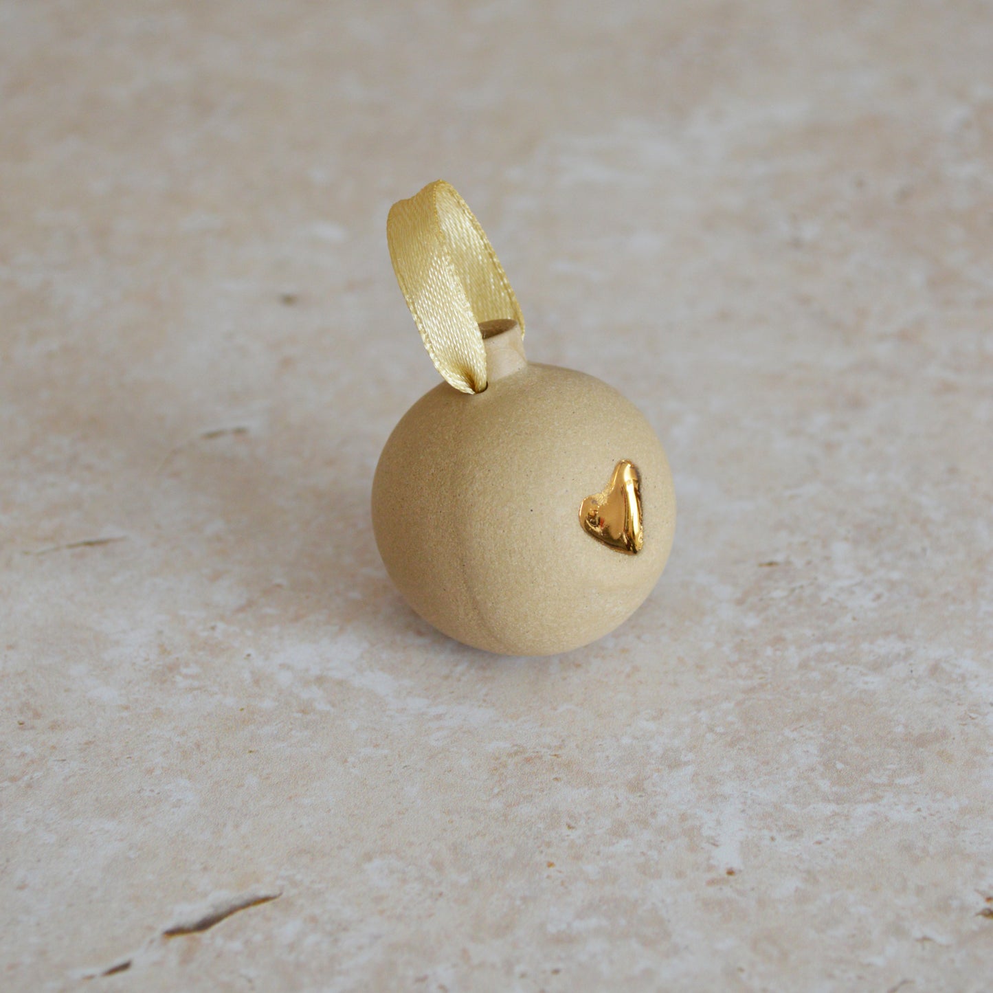 Seconds* BROWN Mini Pastel Bauble With A Gold Heart | Stoneware | Hanging Christmas Decorations | Christmas Tree Decor (B90)