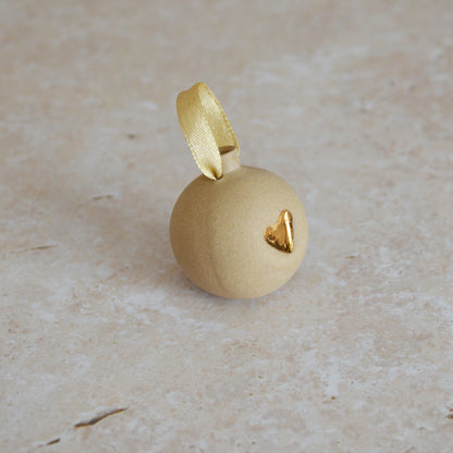 Seconds* BROWN Mini Pastel Bauble With A Gold Heart | Stoneware | Hanging Christmas Decorations | Christmas Tree Decor (B90)