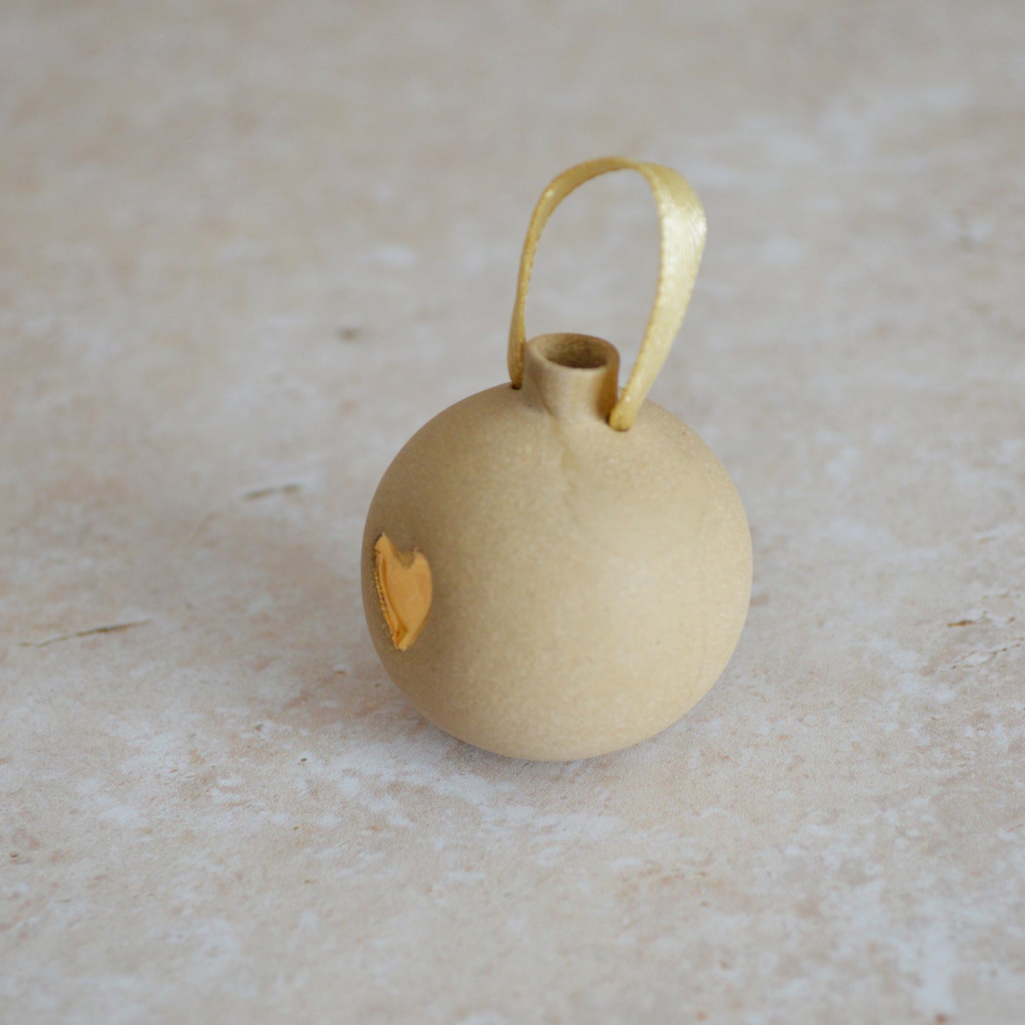 Seconds* BROWN Mini Pastel Bauble With A Gold Heart | Stoneware | Hanging Christmas Decorations | Christmas Tree Decor (B90)