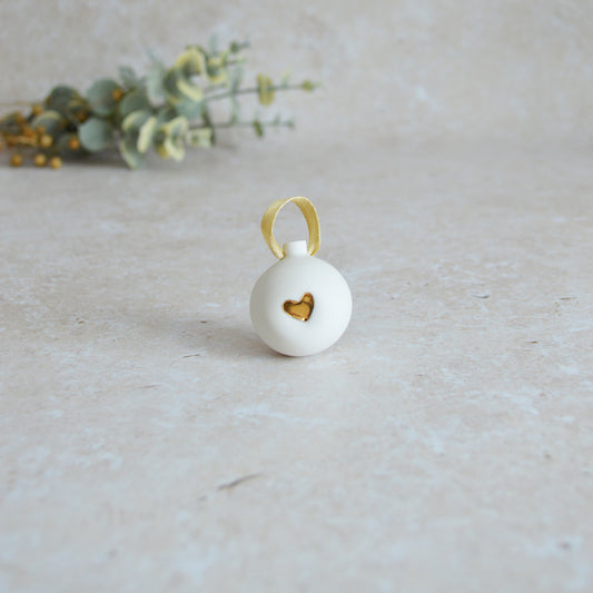 Seconds* Sample* Mini Porcelain Bauble With A Gold Heart | Porcelain | Hanging Christmas Decorations | Christmas Tree Decor (B91)