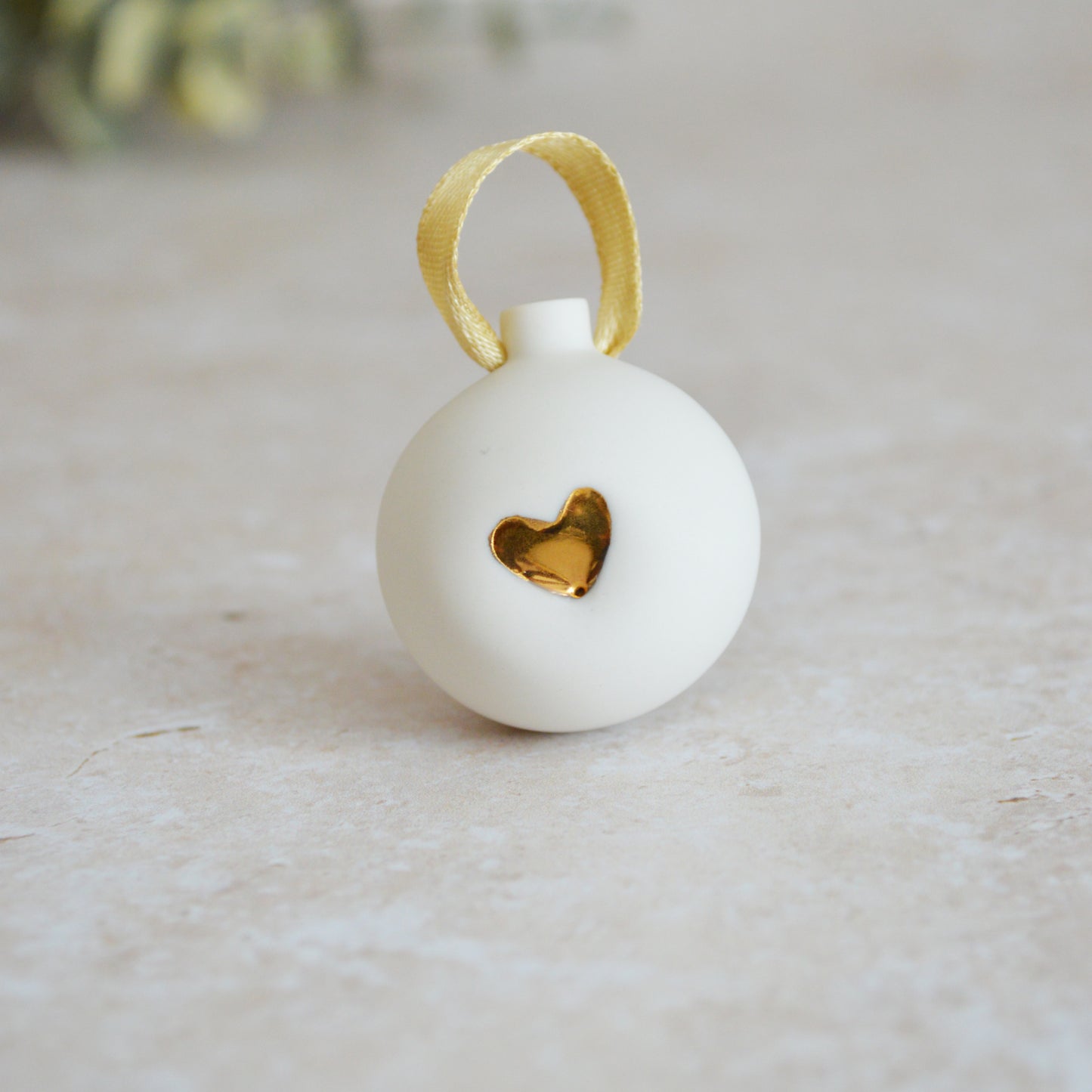 Seconds* Sample* Mini Porcelain Bauble With A Gold Heart | Porcelain | Hanging Christmas Decorations | Christmas Tree Decor (B91)