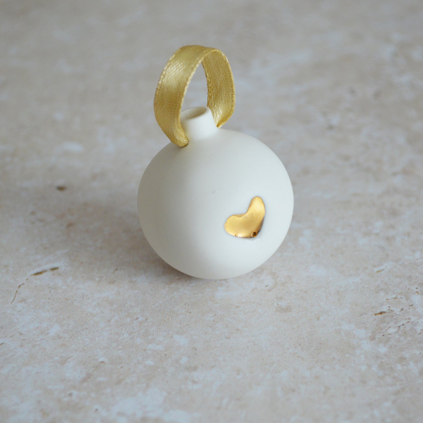 Seconds* Sample* Mini Porcelain Bauble With A Gold Heart | Porcelain | Hanging Christmas Decorations | Christmas Tree Decor (B91)