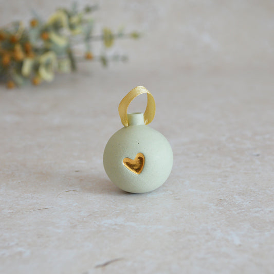 Seconds* MINT Mini Pastel Bauble With A Gold Heart | Stoneware | Hanging Christmas Decorations | Christmas Tree Decor (B92)