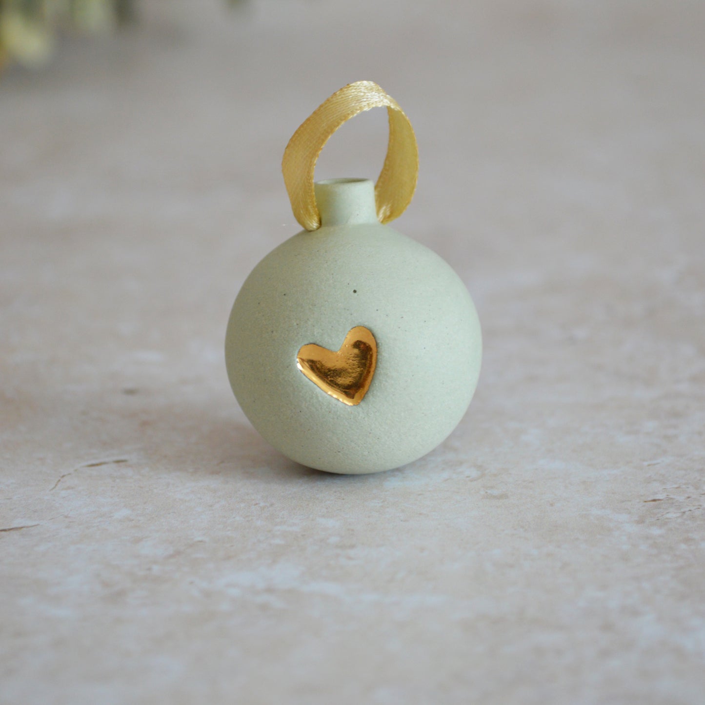 Seconds* MINT Mini Pastel Bauble With A Gold Heart | Stoneware | Hanging Christmas Decorations | Christmas Tree Decor (B92)