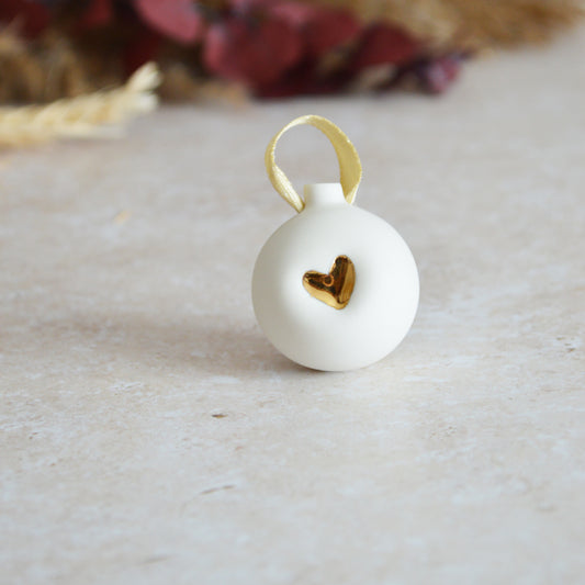 Seconds* Sample* Mini Porcelain Bauble With A Gold Heart | Porcelain | Hanging Christmas Decorations | Christmas Tree Decor (B93)