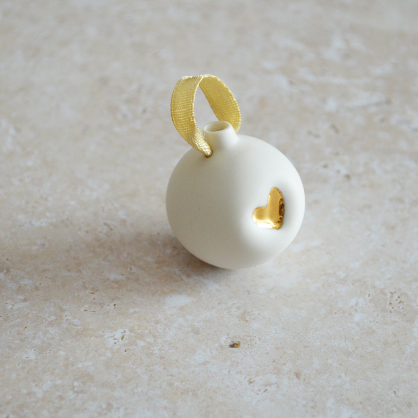 Seconds* Sample* Mini Porcelain Bauble With A Gold Heart | Porcelain | Hanging Christmas Decorations | Christmas Tree Decor (B93)